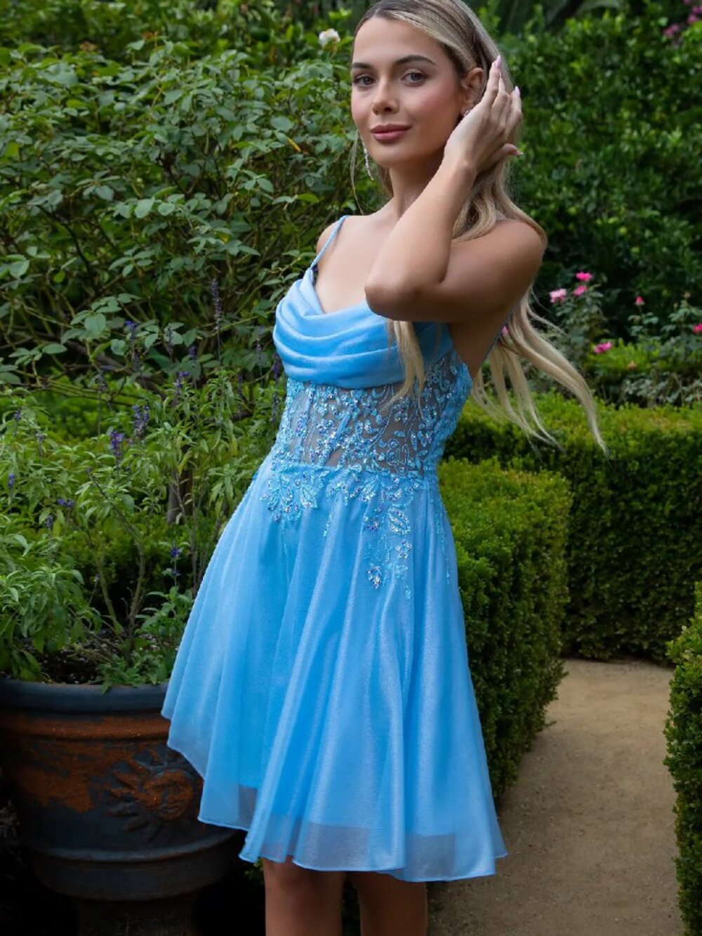 NEW BLUE Glitter Spaghetti Strap Cocktail Dress Embellished GS3507